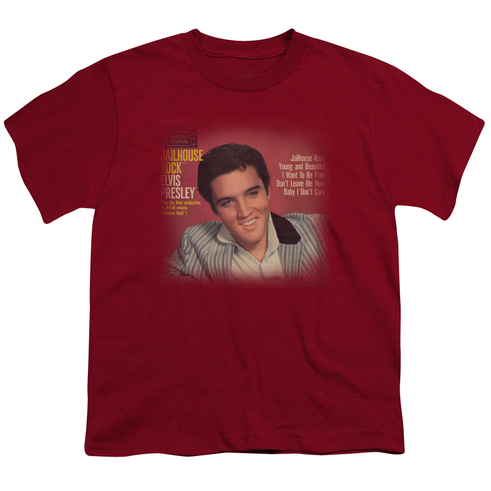 ELV671-YT-2 Elvis Presley & Jailhouse Rock 45 Youth 18-1 Short Sleeve T-Shirt, Cardinal - Medium -  Trevco