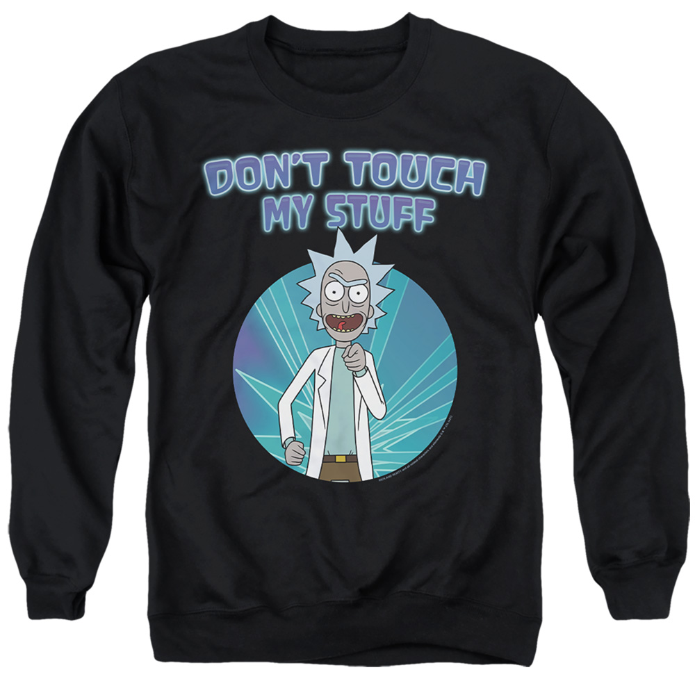 Rick & Morty Dont Touch-Adult Crewneck Sweatshirt, Black - Small