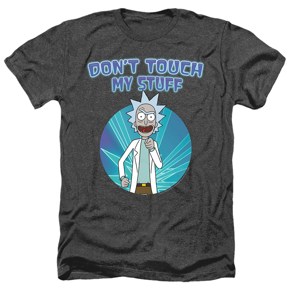 Rick & Morty Dont Touch-Adult Heather T-Shirt, Black - Medium