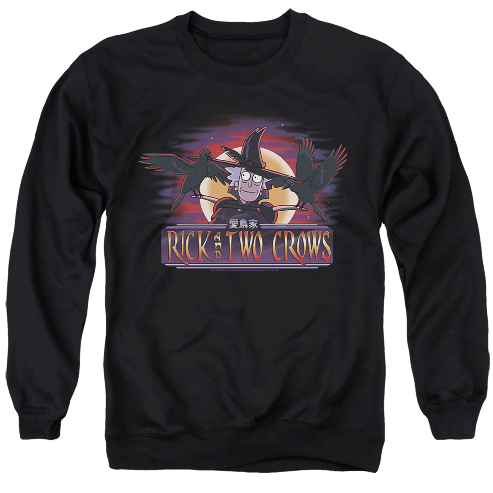 Rick & Morty Rick Two Crows-Adult Crewneck Sweatshirt, Black - Extra Large