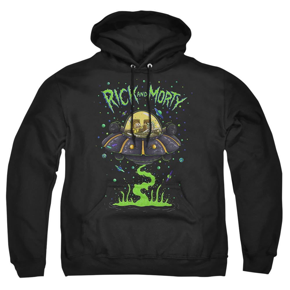 Rick & Morty UFO-Adult Pull-Over Hoodie, Black - Extra Large