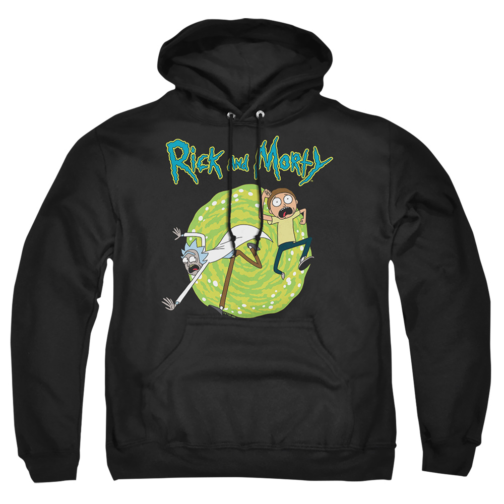 Rick & Morty Portal-Adult Pull-Over Hoodie, Black - Extra Large