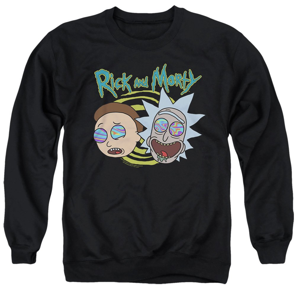 Rick & Morty Blown Minds-Adult Crewneck Sweatshirt, Black - Medium