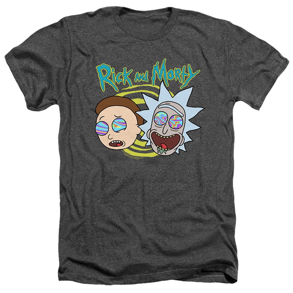Rick & Morty Blown Minds-Adult Heather T-Shirt, Black - Medium