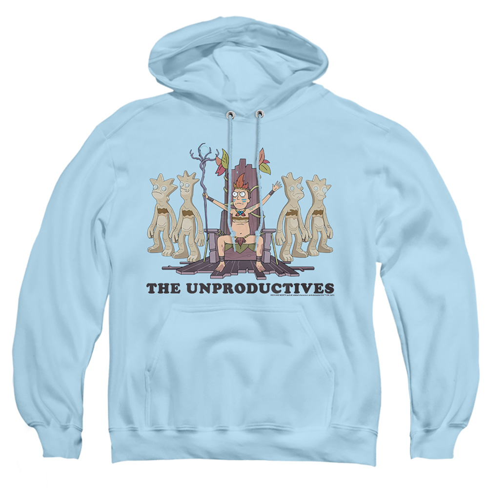 CN1713-AFTH-2 Rick & Morty The Unproductives-Adult Pull-Over Hoodie, Light Blue - Medium