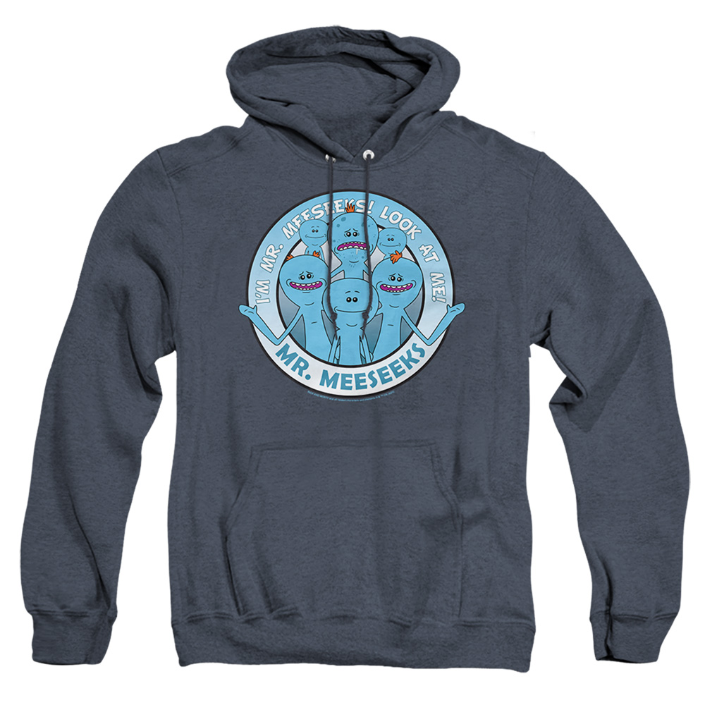 Rick & Morty Mr. Meeseeks-Adult Heather Hoodie, Navy - Medium