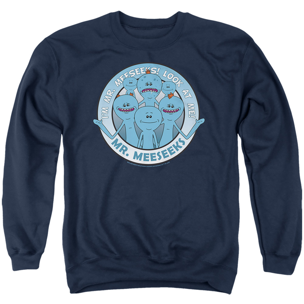 Rick & Morty Mr. Meeseeks-Adult Crewneck Sweatshirt, Navy - Medium
