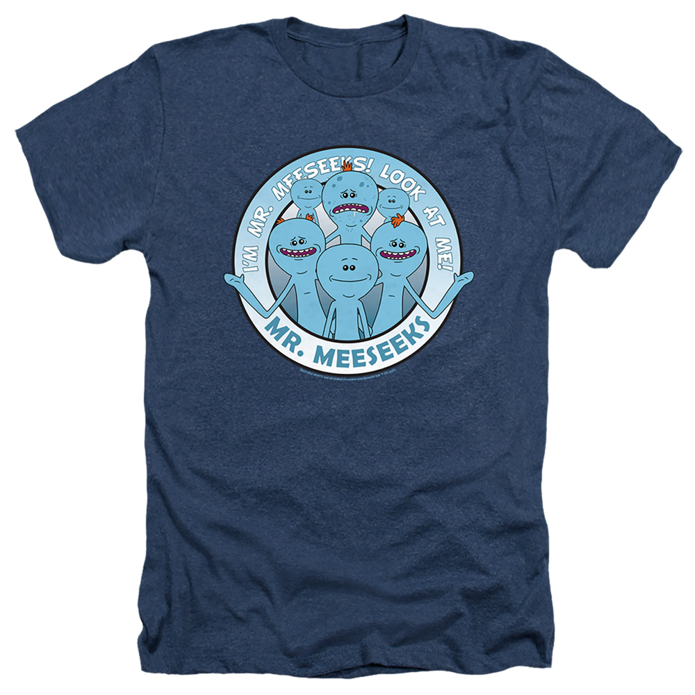 Rick & Morty Mr. Meeseeks-Adult Heather T-Shirt, Navy - Medium