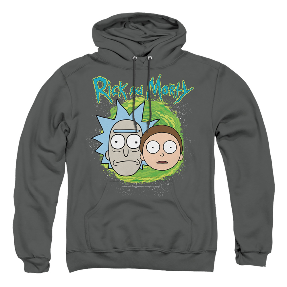 Rick & Morty Floating Heads-Adult Pull-Over Hoodie, Charcoal - Medium