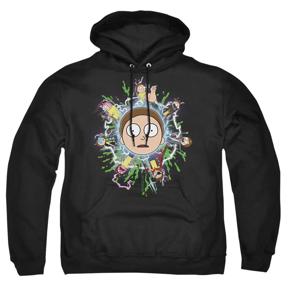 Rick & Morty Multiple Morty-Adult Pull-Over Hoodie, Black - Small
