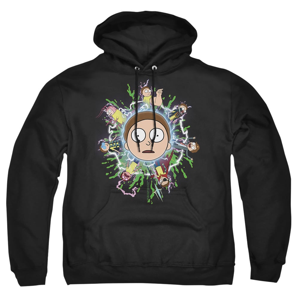 Rick & Morty Multiple Morty-Adult Pull-Over Hoodie, Black - 2X