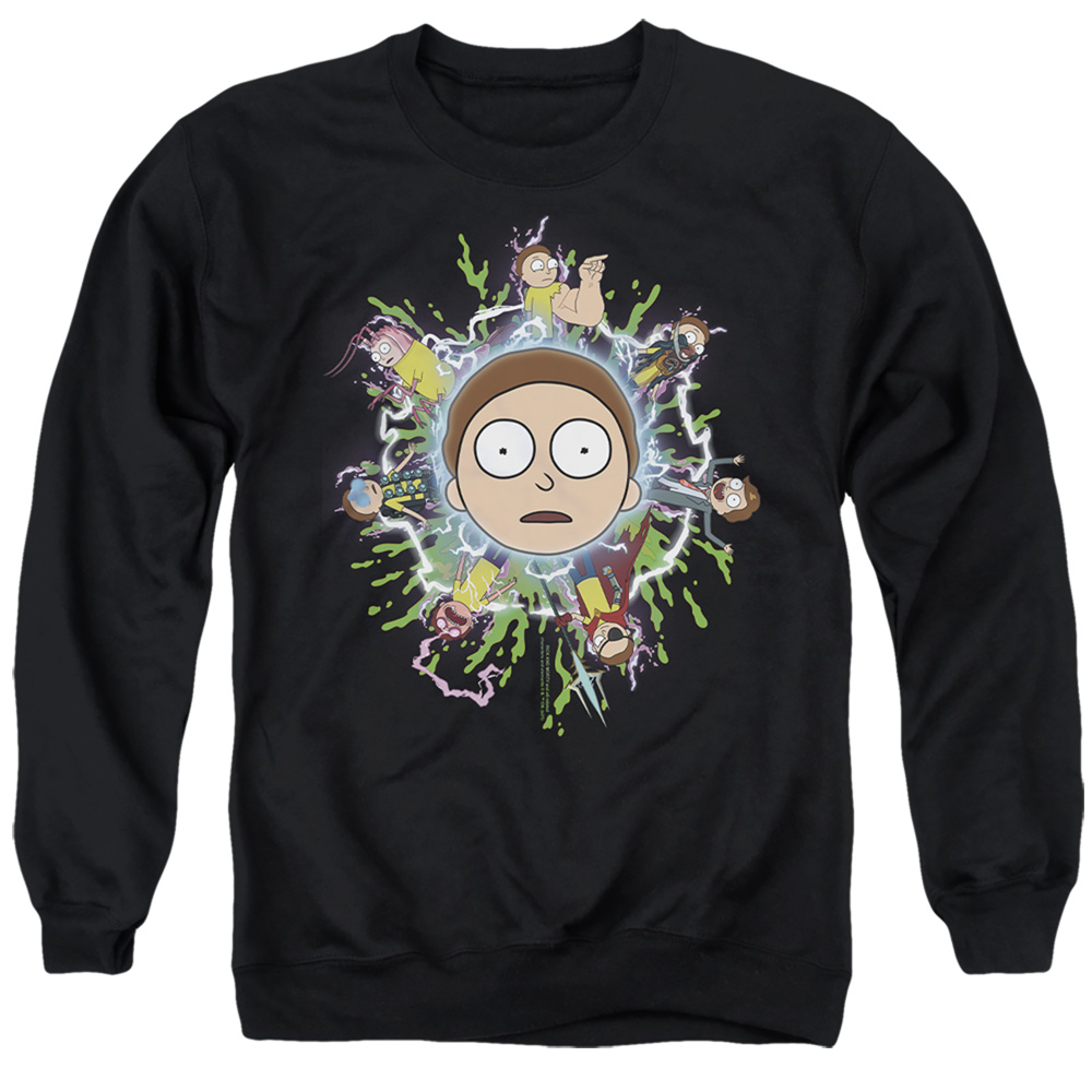Rick & Morty Multiple Morty-Adult Crewneck Sweatshirt, Black - 2X
