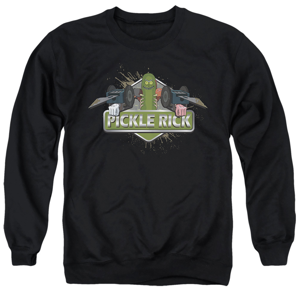 Rick & Morty Pickle Rick-Adult Crewneck Sweatshirt, Black - Medium