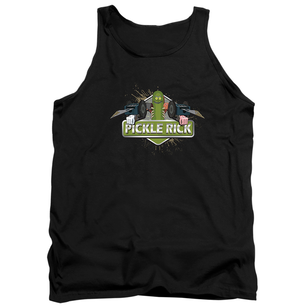 Rick & Morty Pickle Rick-Adult Tank Top, Black - Medium