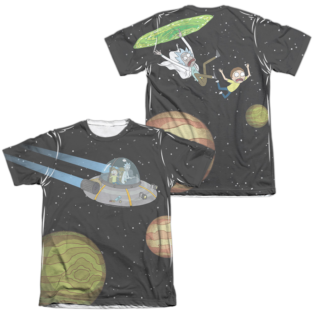 CN1739FB-ATPC-3 Rick & Morty Rick Morty In Space Front & Back Print-Adult Poly & Cotton Short Sleeve T-Shirt, White - Large
