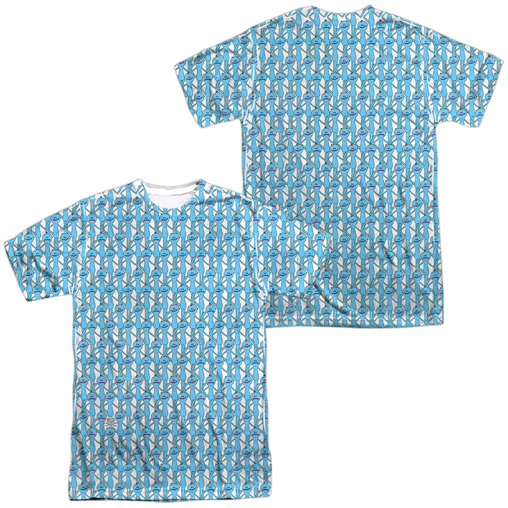 CN1754FB-ATPP-1 Rick & Morty Mr. Meeseeks Front & Back Print Short Sleeve Adult Poly Crew T-Sjirt, White - Small