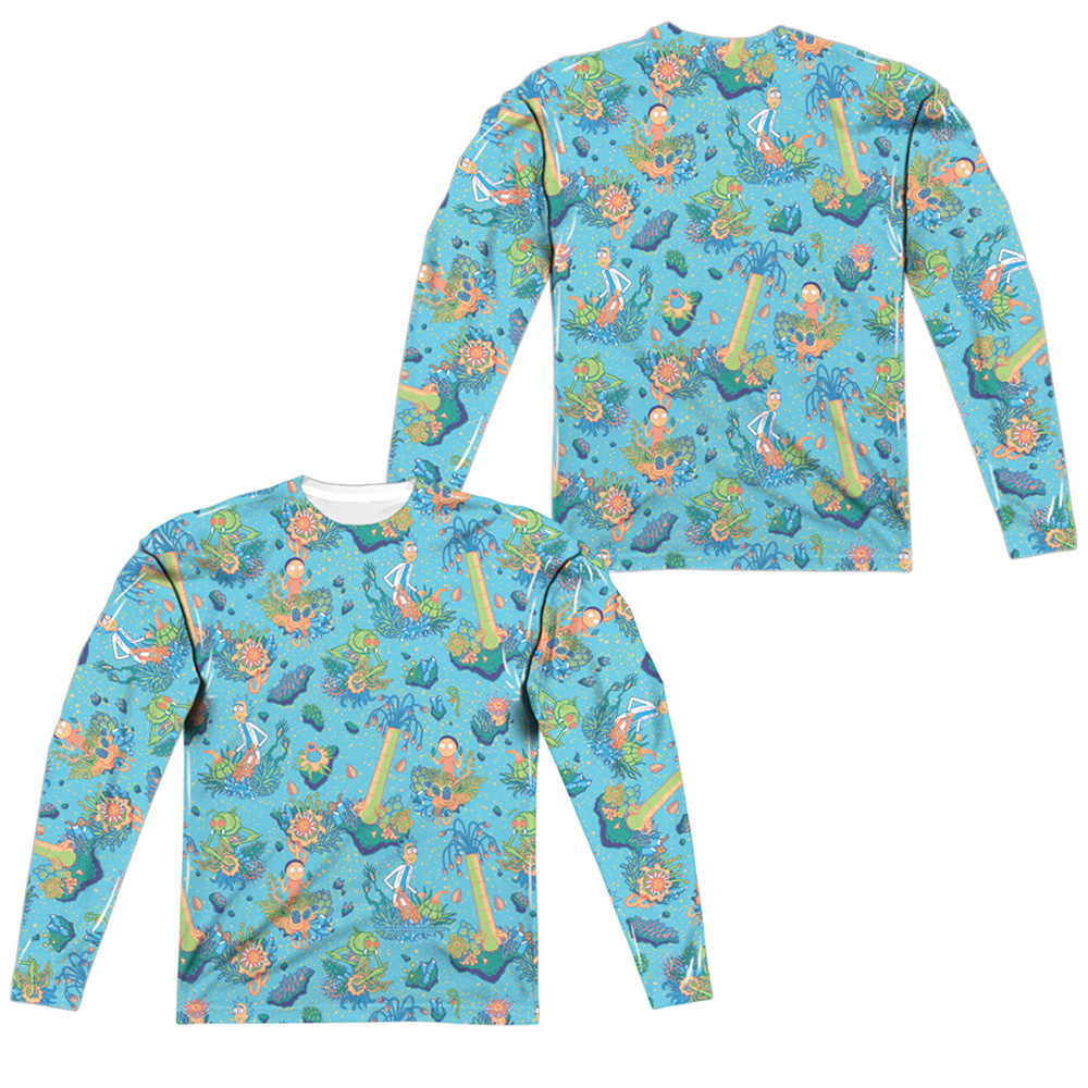CN1756FB-ALPP-3 Rick & Morty Ricktanical Front & Back Print Long Sleeve Adult Poly Crew T-Sjirt, White - Large