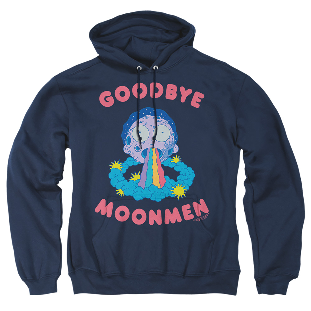 Rick & Morty Goodbye Moonmen-Adult Pull-Over Hoodie, Navy - Medium