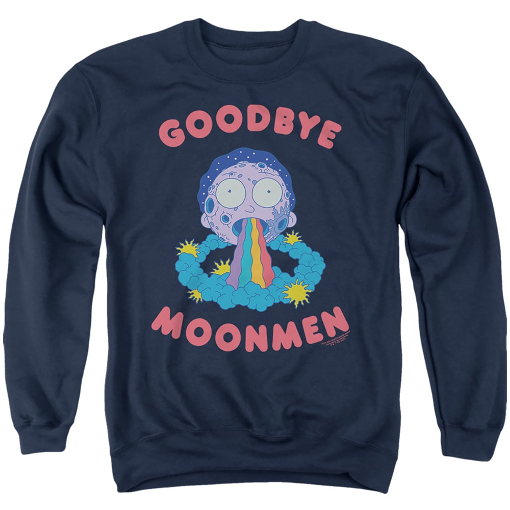 Rick & Morty Goodbye Moonmen-Adult Crewneck Sweatshirt, Navy - Medium