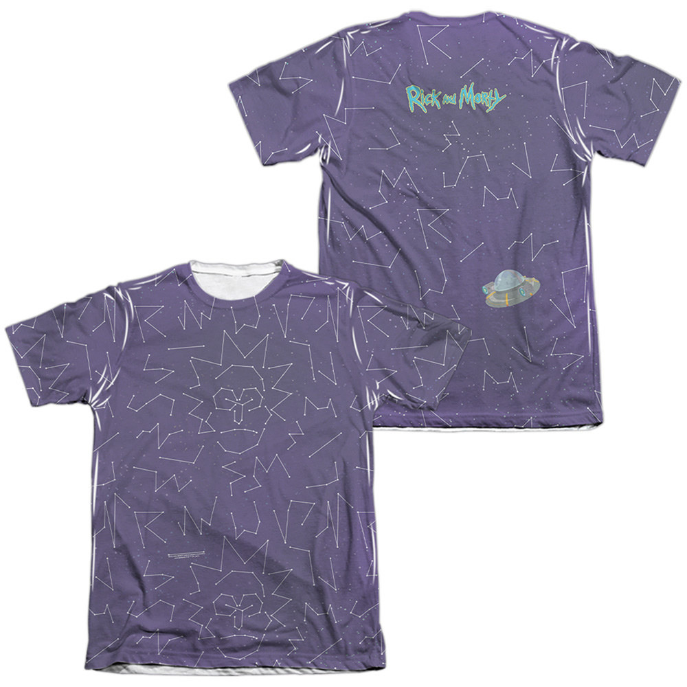 CN1759FB-ATPC-3 Rick & Morty Stars Front & Back Print-Adult Poly & Cotton Short Sleeve T-Shirt, White - Large