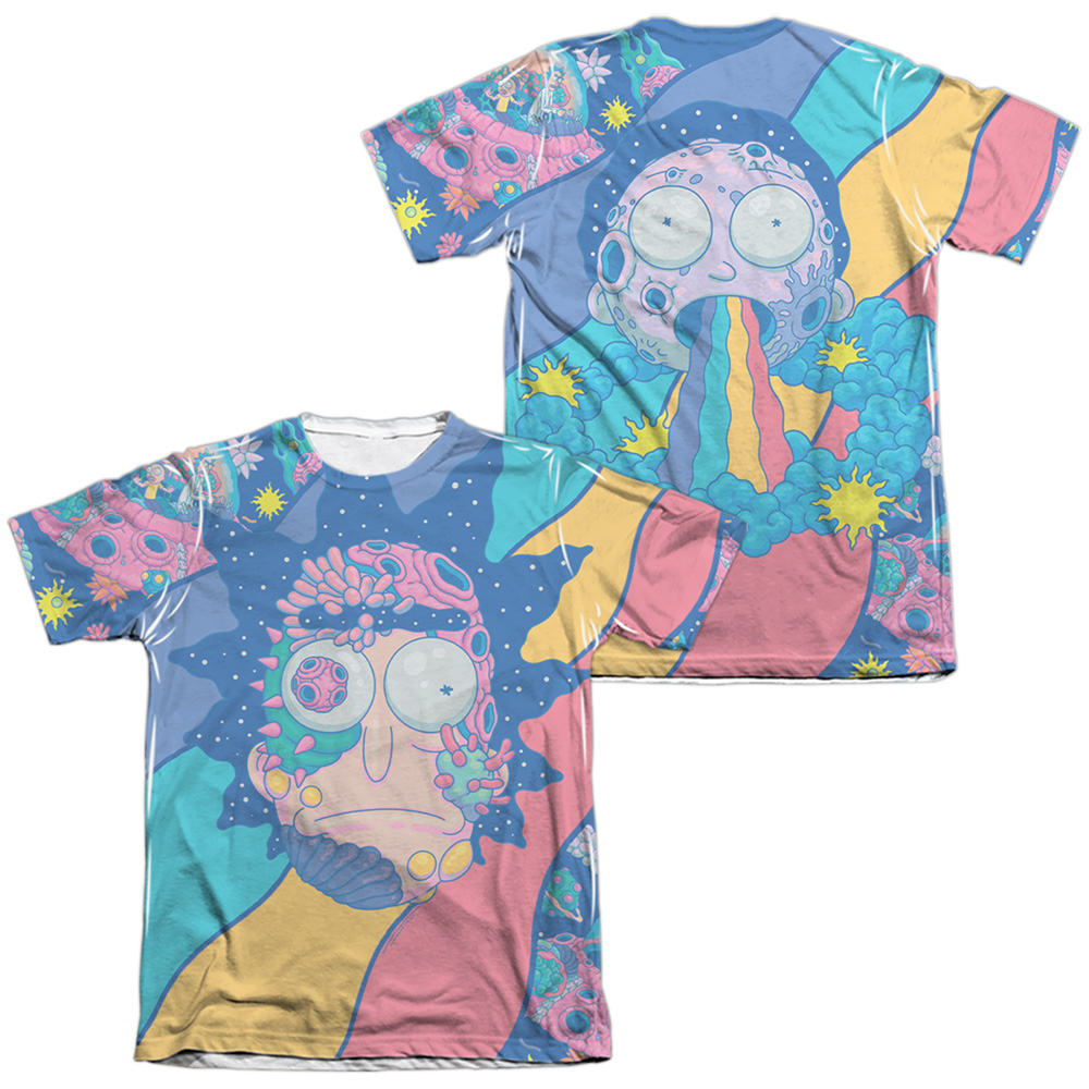 CN1760FB-ATPC-2 Rick & Morty Goodbye Front & Back Print-Adult Poly & Cotton Short Sleeve T-Shirt, White - Medium