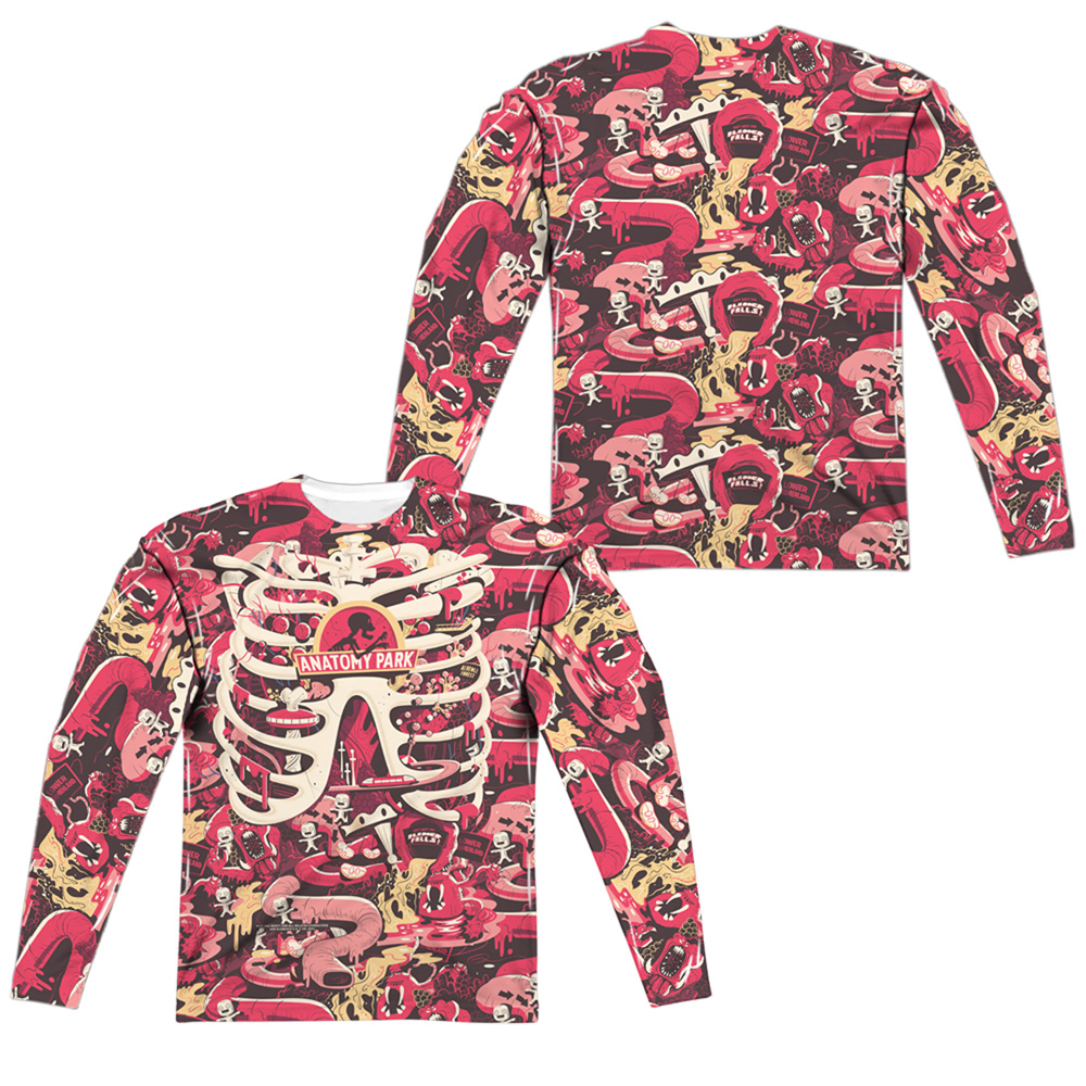 CN1762FB-ALPP-3 Rick & Morty Anatomy Park Front & Back Print Long Sleeve Adult Poly Crew T-Sjirt, White - Large
