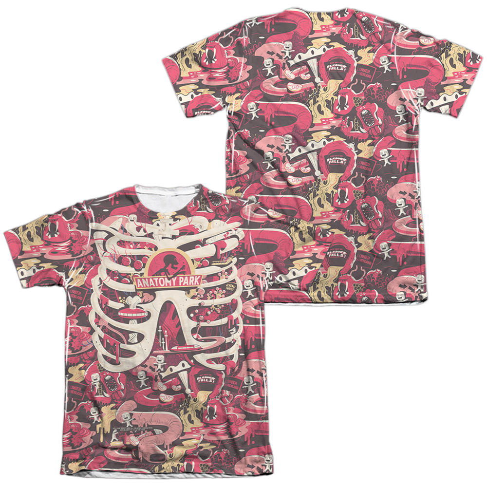 CN1762FB-ATPC-3 Rick & Morty Anatomy Park Front & Back Print-Adult Poly & Cotton Short Sleeve T-Shirt, White - Large