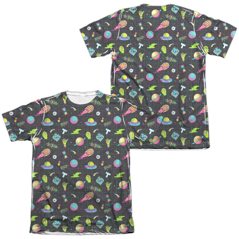 CN1768FB-ATPC-3 Rick & Morty Opening Icons Front & Back Print-Adult Poly & Cotton Short Sleeve T-Shirt, White - Large