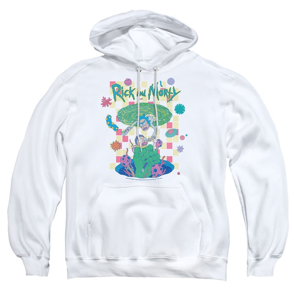 Rick & Morty Falling Portals-Adult Pull-Over Hoodie, White - Medium