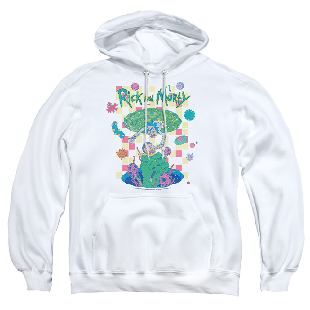 Rick & Morty Falling Portals-Adult Pull-Over Hoodie, White - Extra Large