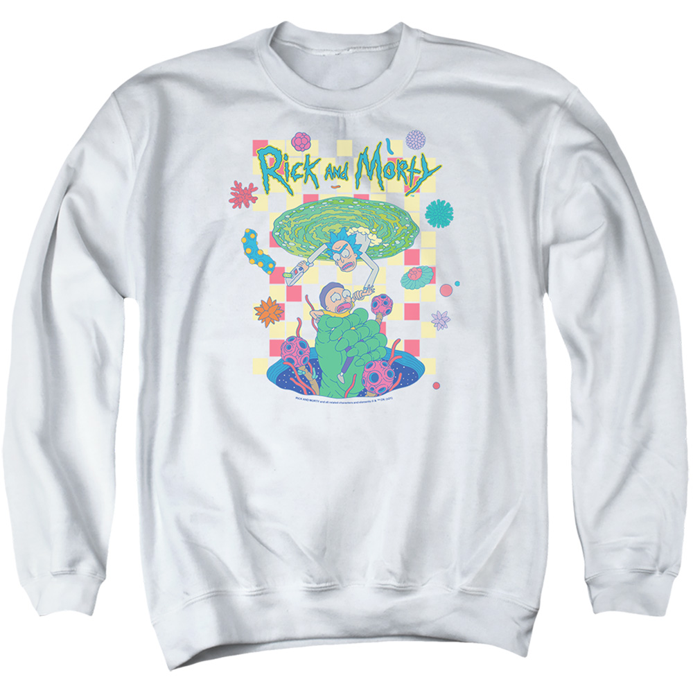 Rick & Morty Falling Portals-Adult Crewneck Sweatshirt, White - Medium