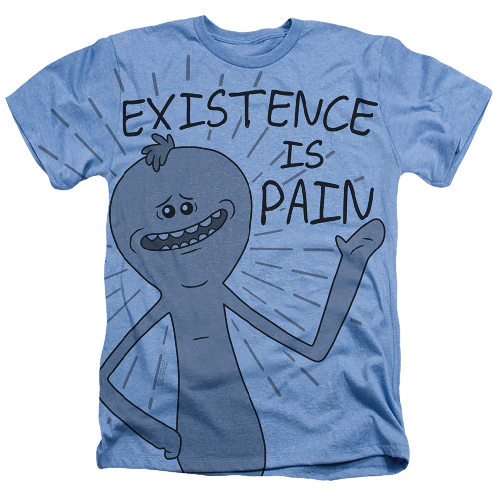 CN1789-HAPC-2 Rick & Morty A Meeseeks Existence-Adult Heather T-Shirt, Light Blue - Medium