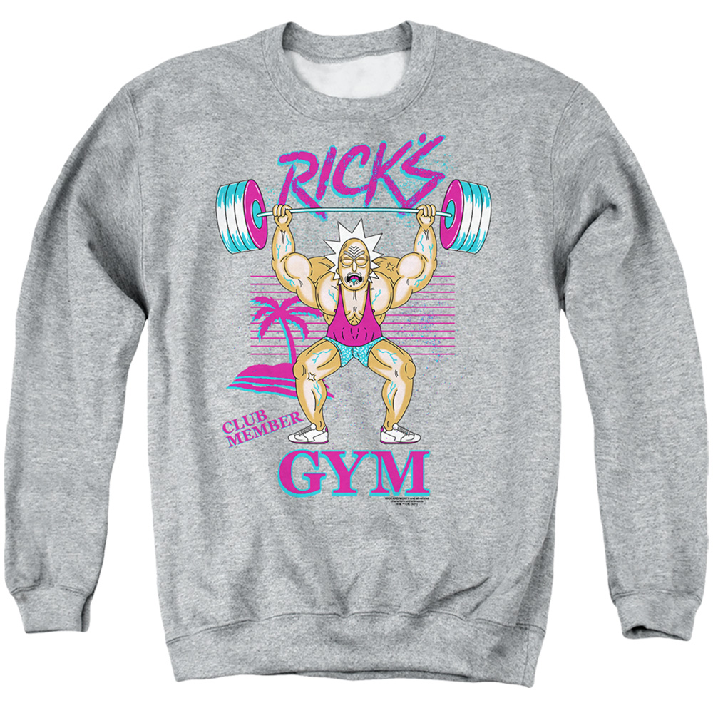Rick & Morty Ricks Gym-Adult Crewneck Sweatshirt, Athletic Heather - Medium