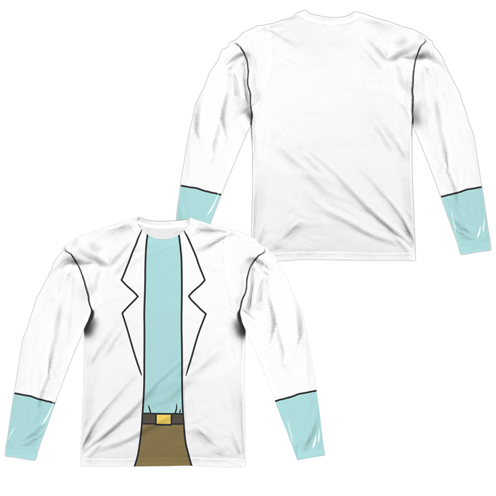 CN1808FB-ALPP-6 Rick & Morty Rick Lab Coat Front & Back Print Long Sleeve Adult Poly Crew T-Sjirt, White - 3X