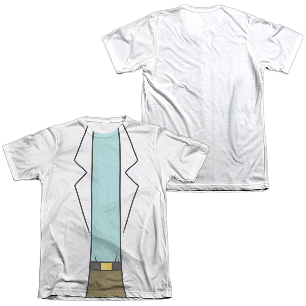CN1808FB-ATPC-2 Rick & Morty Rick Lab Coat Front & Back Print-Adult Poly & Cotton Short Sleeve T-Shirt, White - Medium