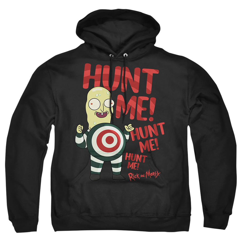 Rick & Morty Hunt Me-Adult Pull-Over Hoodie, Black - Extra Large