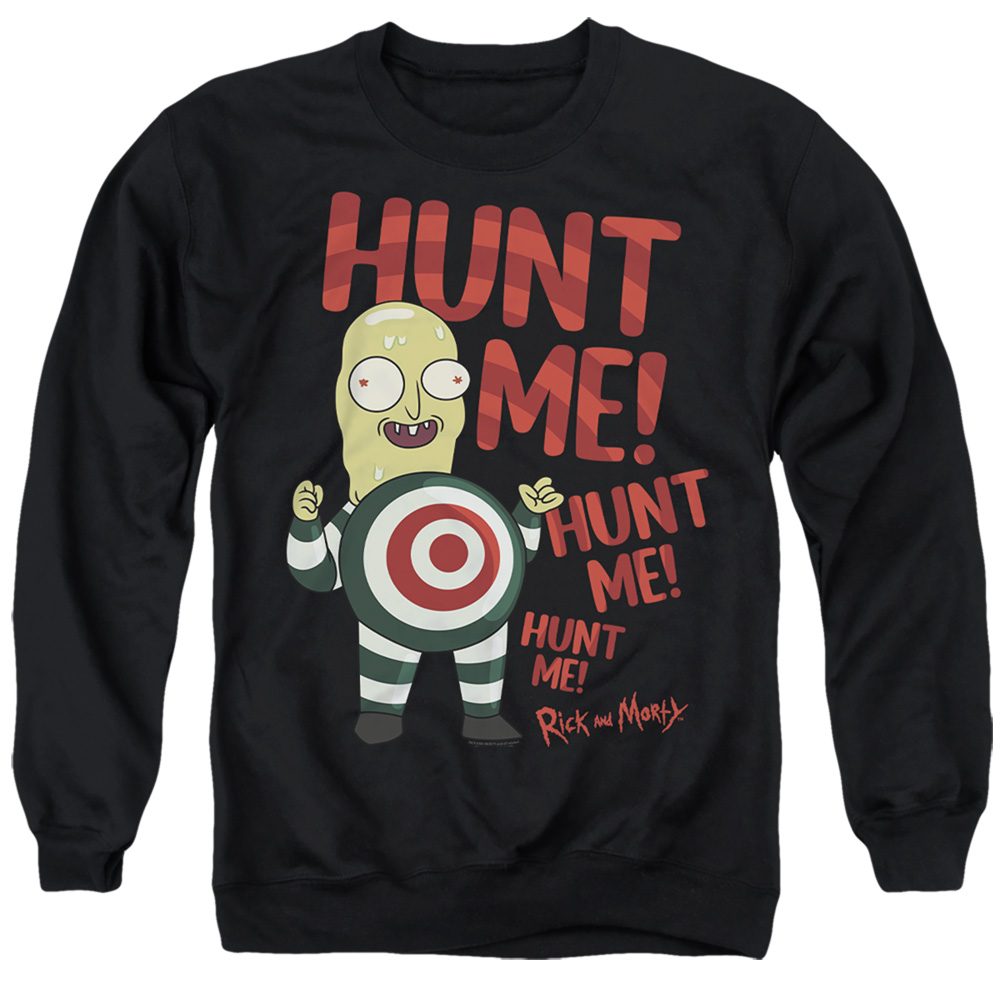 Rick & Morty Hunt Me-Adult Crewneck Sweatshirt, Black - Medium