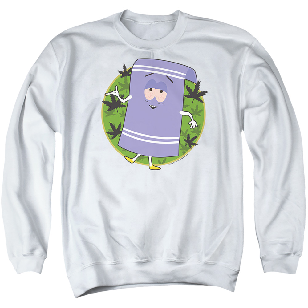 South Park & Towelie-Adult Crewneck Sweatshirt, White - Medium