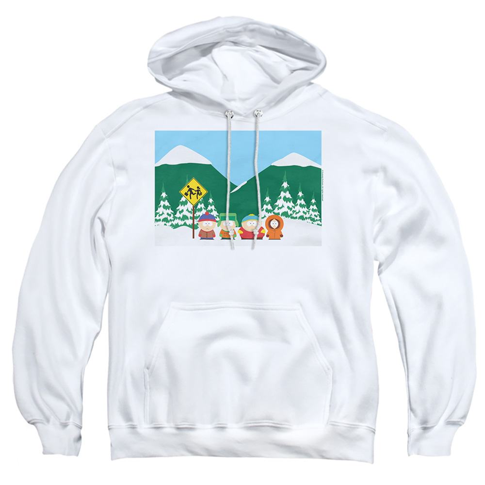 South Park & Bus Stop-Adult Pull-Over Hoodie, White - Medium