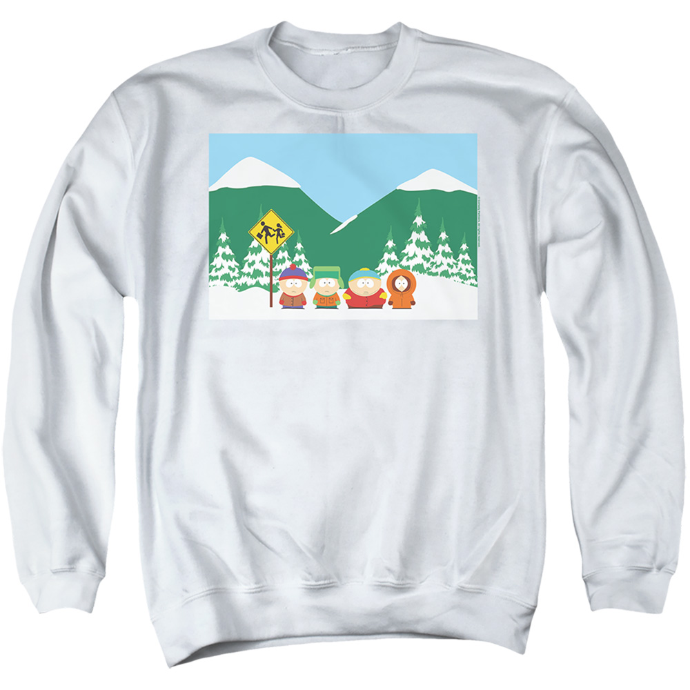 South Park & Bus Stop-Adult Crewneck Sweatshirt, White - Medium