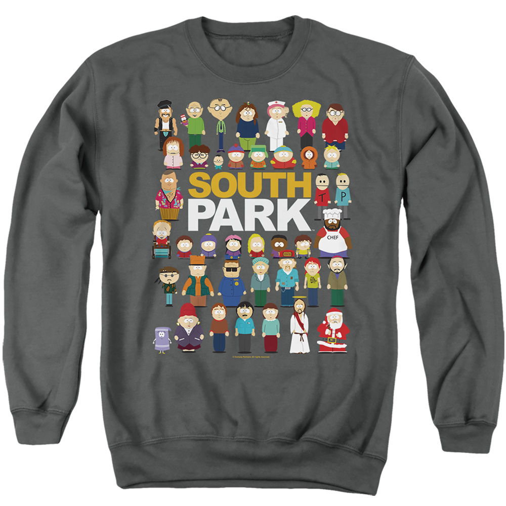 South Park & Full Cast-Adult Crewneck Sweatshirt, Charcoal - Medium