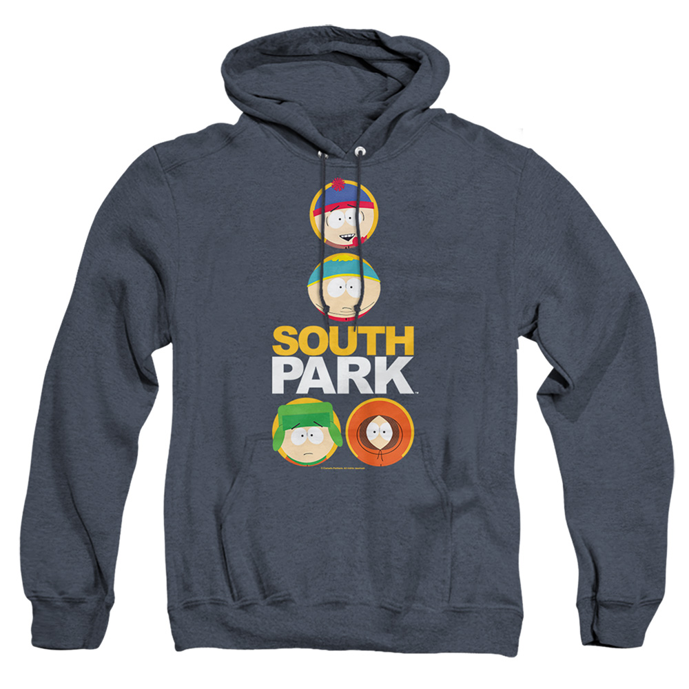 South Park & Solid Circles-Adult Heather Hoodie, Navy - 3X
