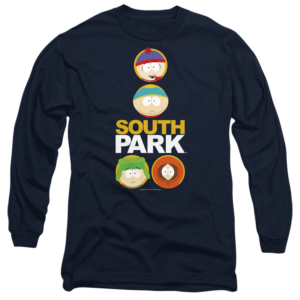 South Park & Solid Circles Long Sleeve Adult 18-1 T-Shirt, Navy - Medium