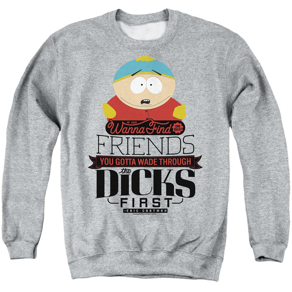 South Park & Wade Through Dicks-Adult Crewneck Sweatshirt, Athletic Heather - Medium