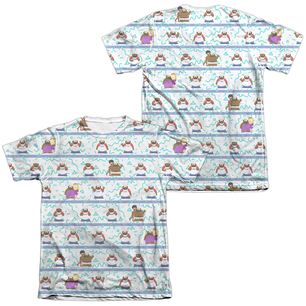 STHPK145FB-ATPC-6 South Park & Chef Vibing Front & Back Print-Adult Poly & Cotton Short Sleeve T-Shirt, White - 3X