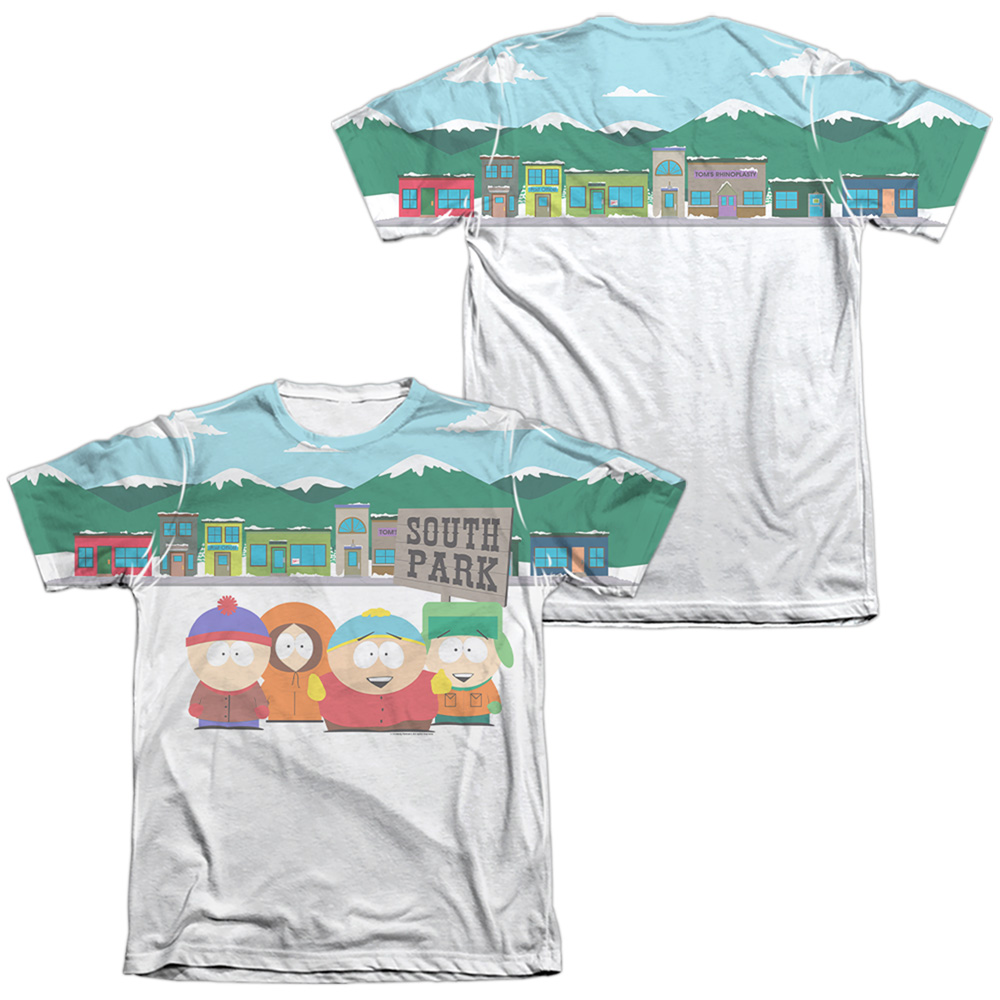 STHPK167FB-ATPC-3 South Park & Boys Sign Front & Back Print-Adult Poly & Cotton Short Sleeve T-Shirt, White - Large