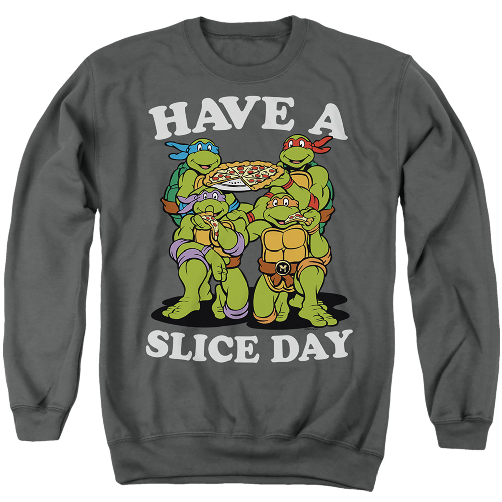 NICK397-AS-3 Teenage Mutant Ninja Turtles & Have A Slice Day-Adult Crewneck Sweatshirt, Charcoal - Large
