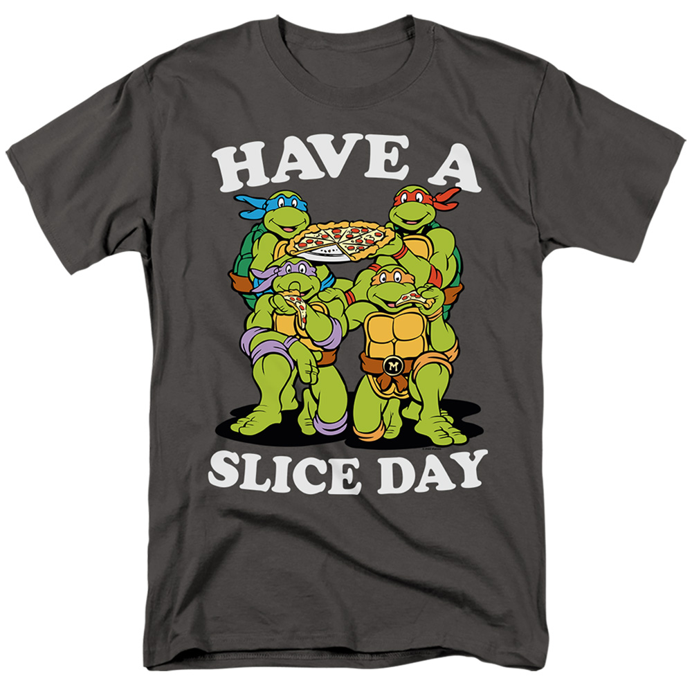 NICK397-AT-3 Teenage Mutant Ninja Turtles & Have A Slice Day Short Sleeve Adult 18-1 T-Shirt, Charcoal - Large