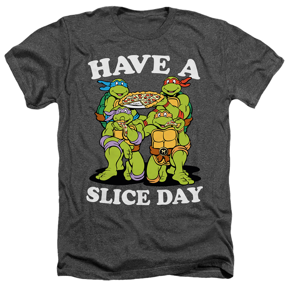 NICK397-HA-3 Teenage Mutant Ninja Turtles & Have A Slice Day-Adult Heather T-Shirt, Charcoal - Large