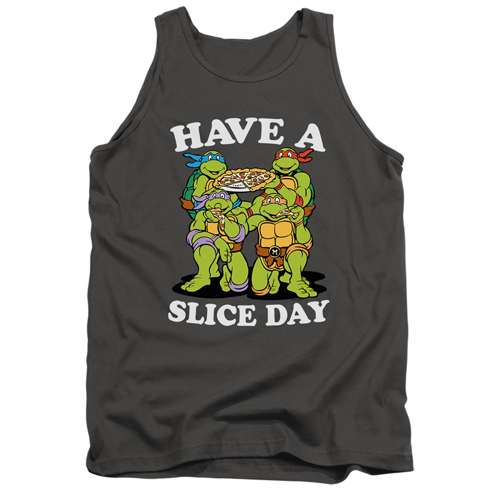 NICK397-TK-3 Teenage Mutant Ninja Turtles & Have A Slice Day-Adult Tank Top, Charcoal - Large